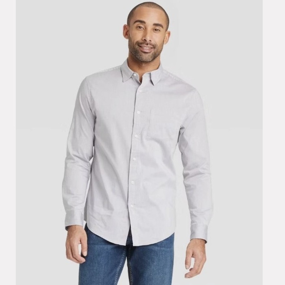 Goodfellow & Co Mens Botton Down Shirt XL Rainy Gray Poplin Long Sleeve New